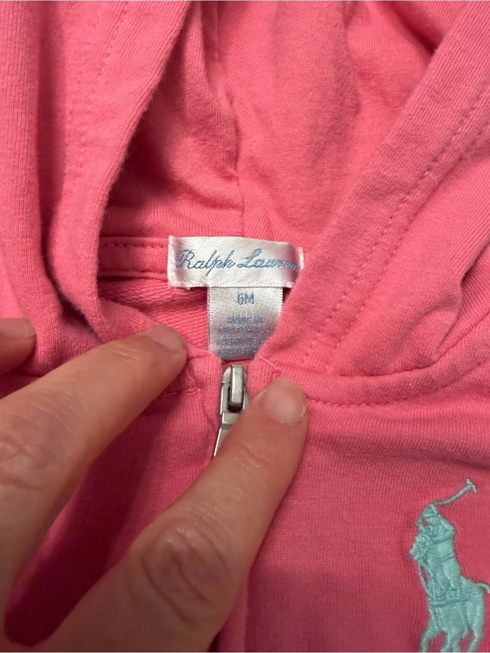 Baby Girl Ralph Lauren Pink Zip Up Hoodie Sweatshirt- Size 6 Months